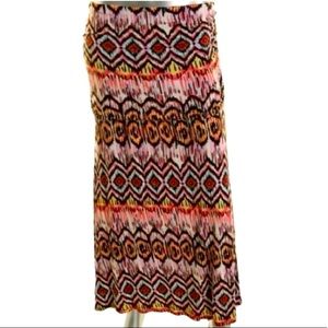 Multicolor Aztec Elastic Waist Stretchy Maxi Skirt